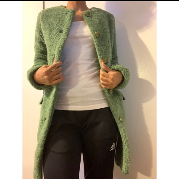 Zara green teddy shearling coat - Picture 4 of 7